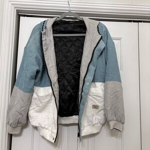 Amazon Essentials Blue and Gray Bomber Jacket